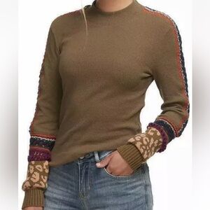 Free People Switch It Up Knit Cuff Thermal Top M Crochet Boho Festival Olive